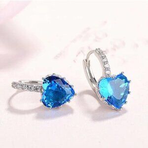 Blue Gemstone & Silver Heart Drop Earrings